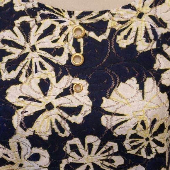 Mishca Tunic Top Sh-Slv Navy/ Wt/ Yellow EUC Md - Picture 3 of 8